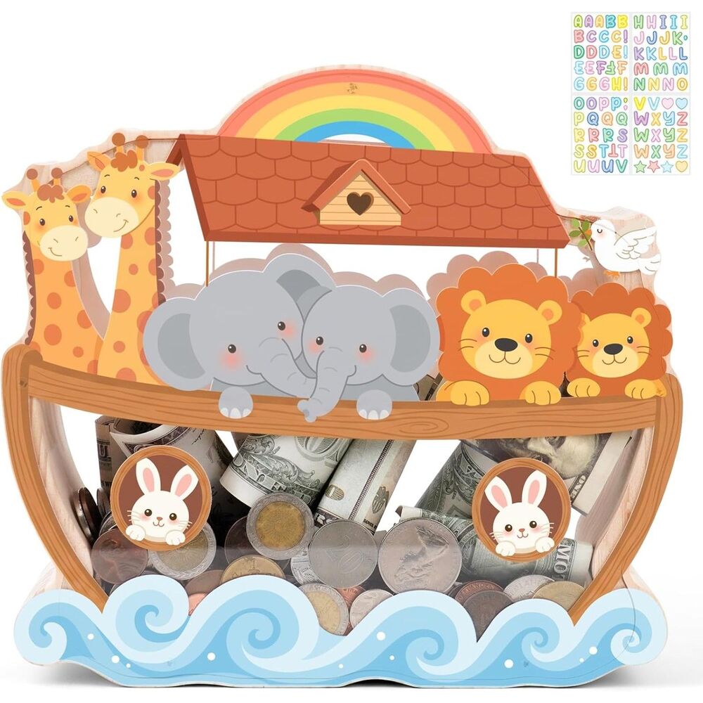 Wooden Noah's Ark Piggy Bank Kids Money Bank Baptism Christening Gift